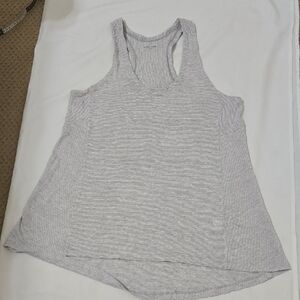 Eileen Fisher Light Gray Striped Linen Tank Top M